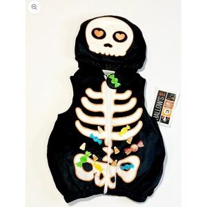 Hallow's Eve Halloween Skeleton Candy Vest‎ Costume 6-9 Months Hooded NEW